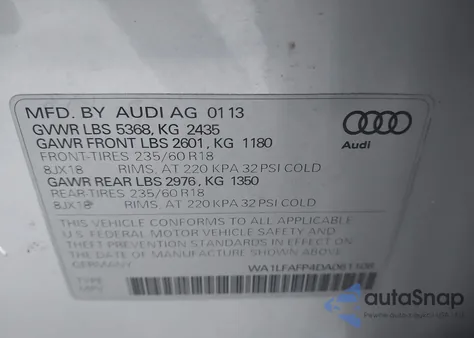2013 Audi Q5 2.0T Premium from USA, damaged, VIN WA1LFAFP4DA061108